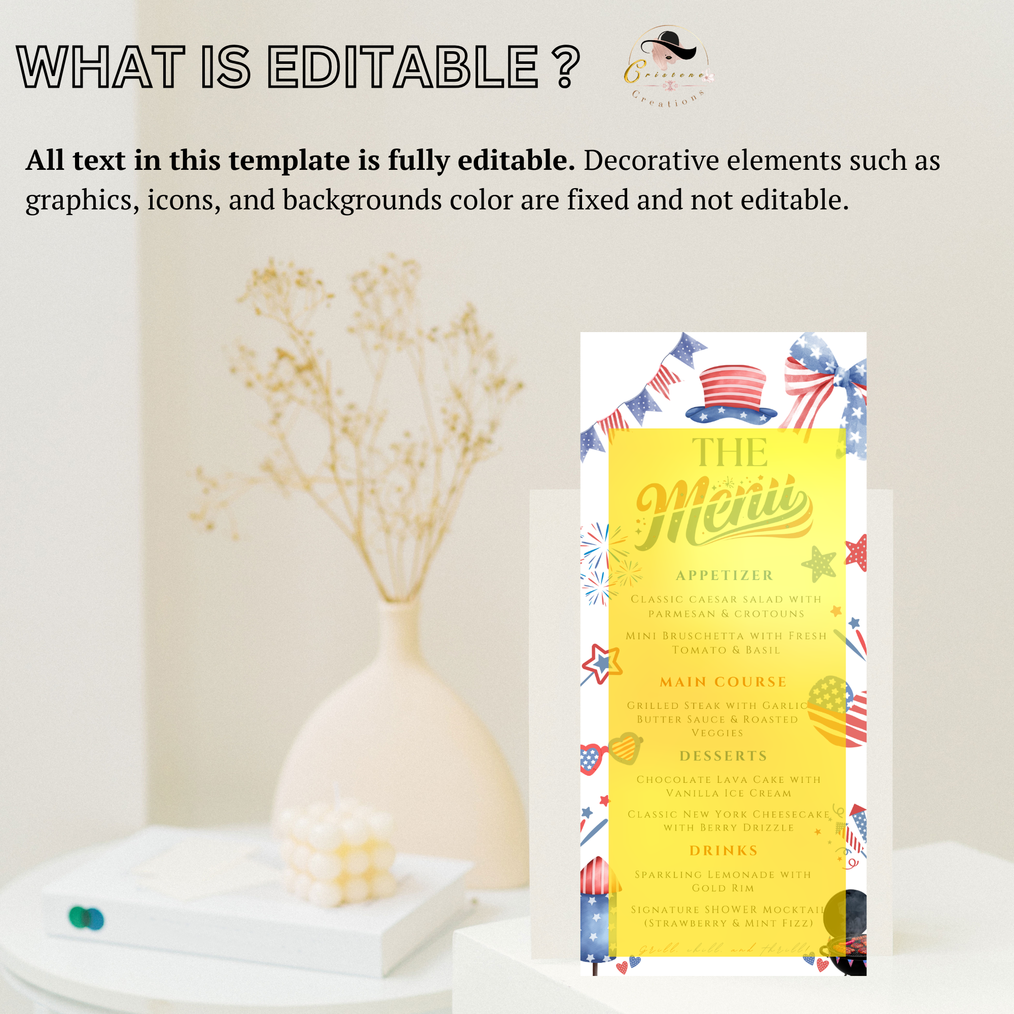 4th of July Party Menu, USA Independence Day Cookout BBQ Menu Card, Patriotic Menu, July Fourth Menu, Editable Canva Printable Template