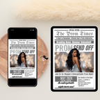 Newspaper Prom Send Off Party Invitation, White Silver Prom Queen with photo invite, Teen Prom Night Flyer Card, Digital Printable Template