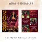 Graduation Invitation with Photo, College High School Senior Grad Party Announcement, Burgundy Gold Printable Editable Digital Template