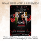Graduation Invitation with Photo, Class of 2026 Grad Party Invite for Him and Her, High School College Red Editable Canva Printable Template