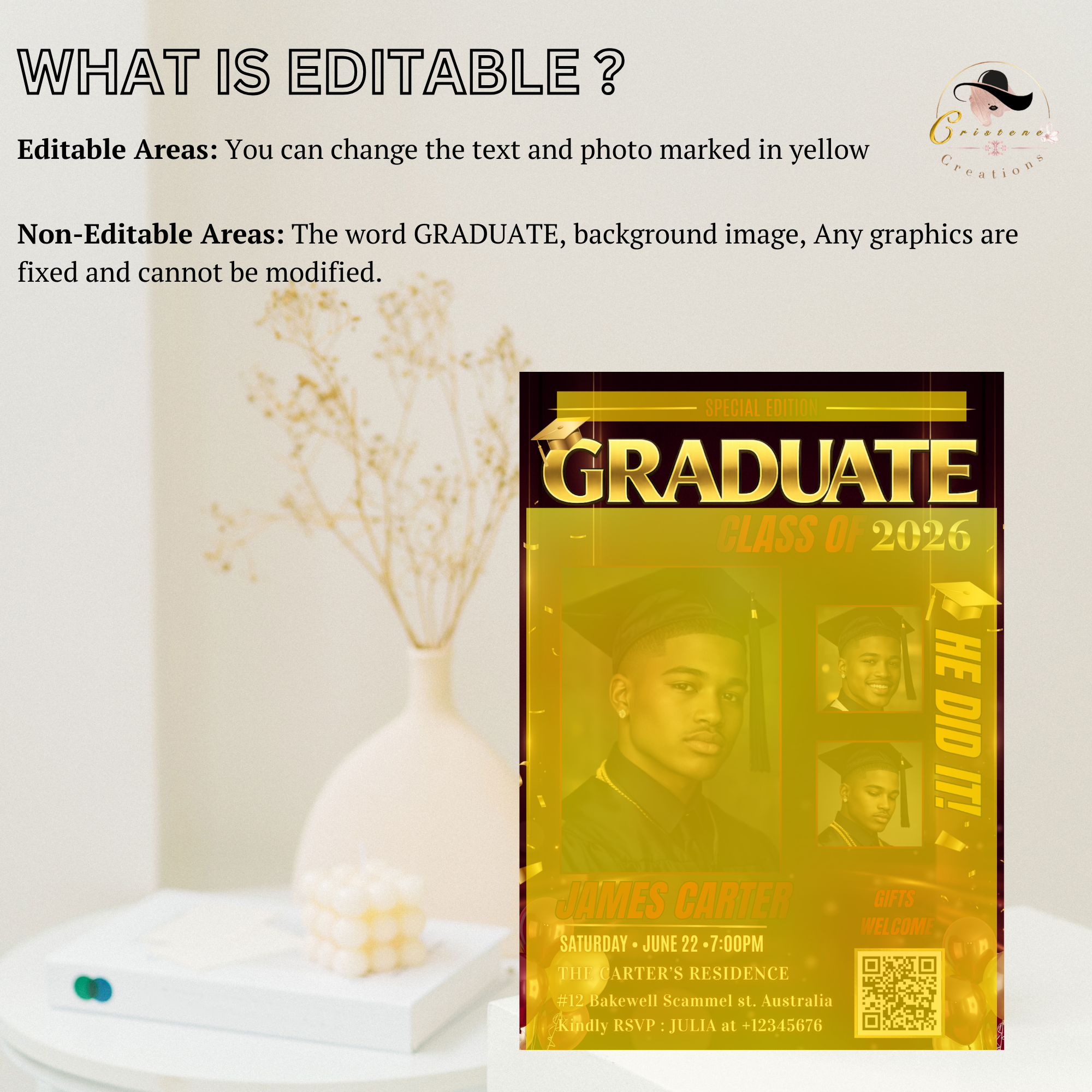 Boy Graduation Invitation, Senior Grad Party with photos invite, Male College High school Graduates Announcement, Maroon Gold Flyer Template