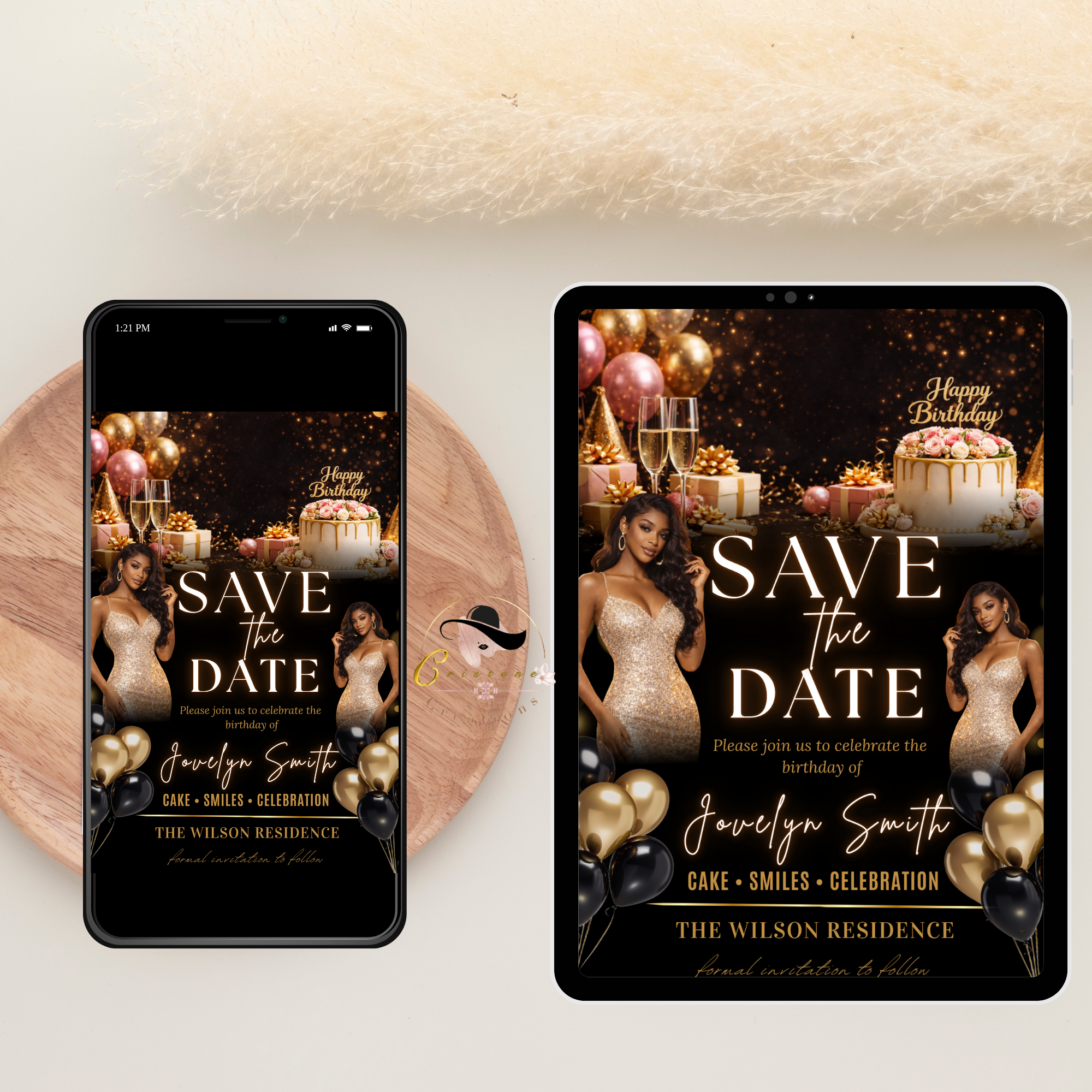 Black Gold Save the Date Invitation, Birthday Party Save Date with Photo, Elegant Dinner Event Invite, Printable Canva Digital Template