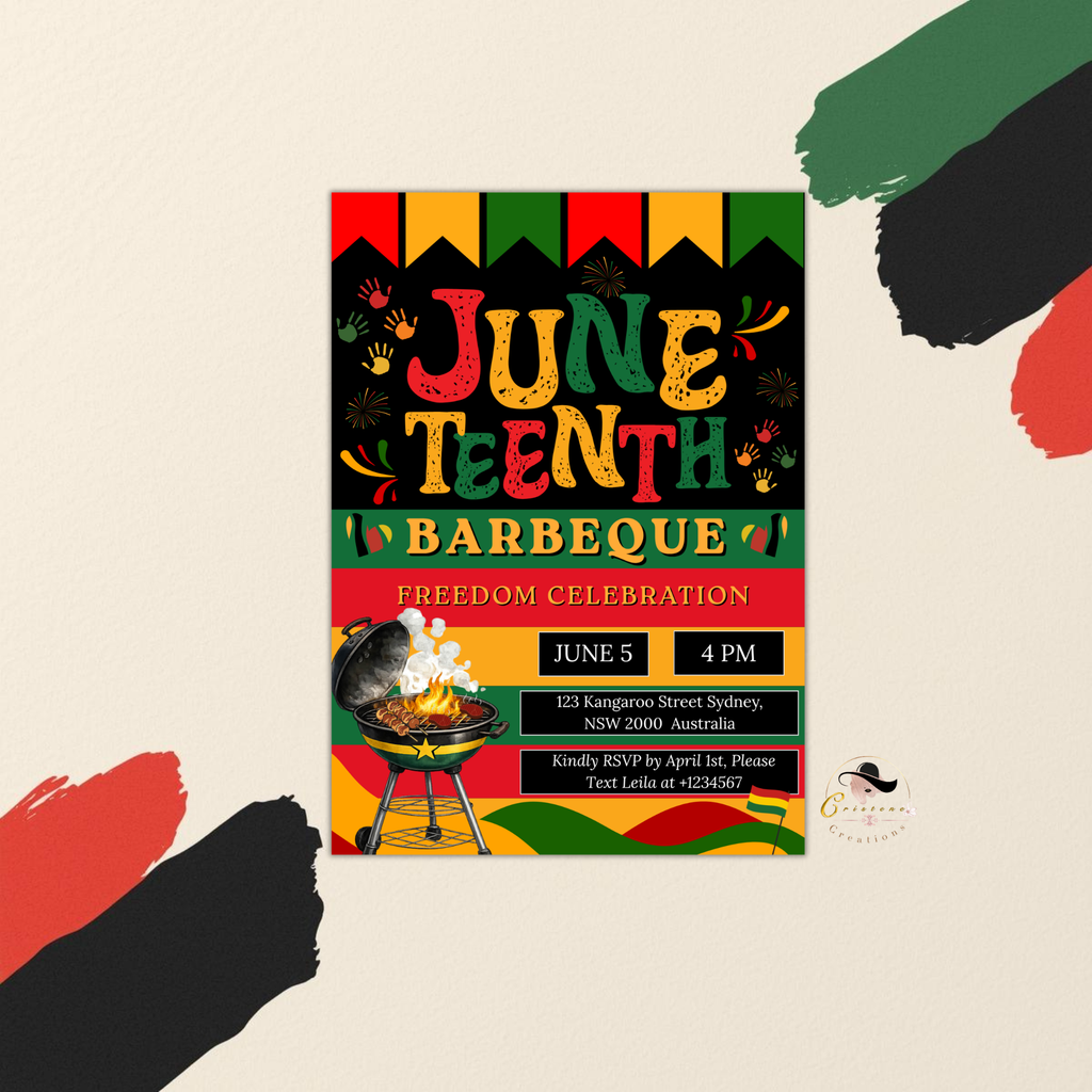 Juneteenth Bbq Party Invitation, Independence Day, Black Freedom Celebration Flyer Card, Barbecue Invite, Digital Printable Template