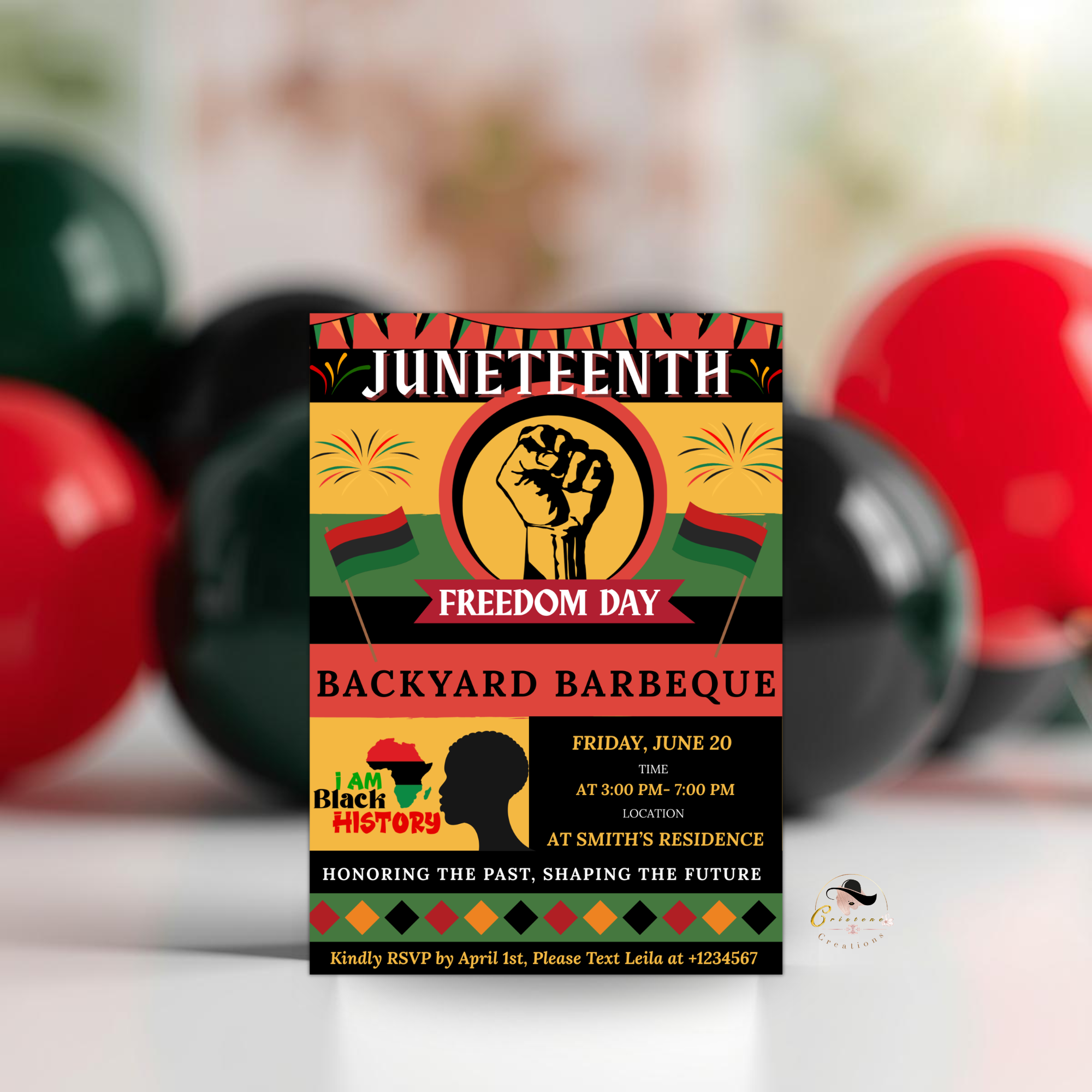 Juneteenth Invitation, Independence Day, Black Freedom Celebration Flyer Card, BBQ Party Invite, Cookout Invite, Digital Printable Template