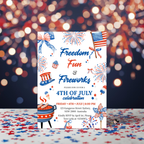 4th of July Invitation, Fourth of July BBQ invite, USA Independence day, Patriotic Invite, Red White Blue, Digital Printable template