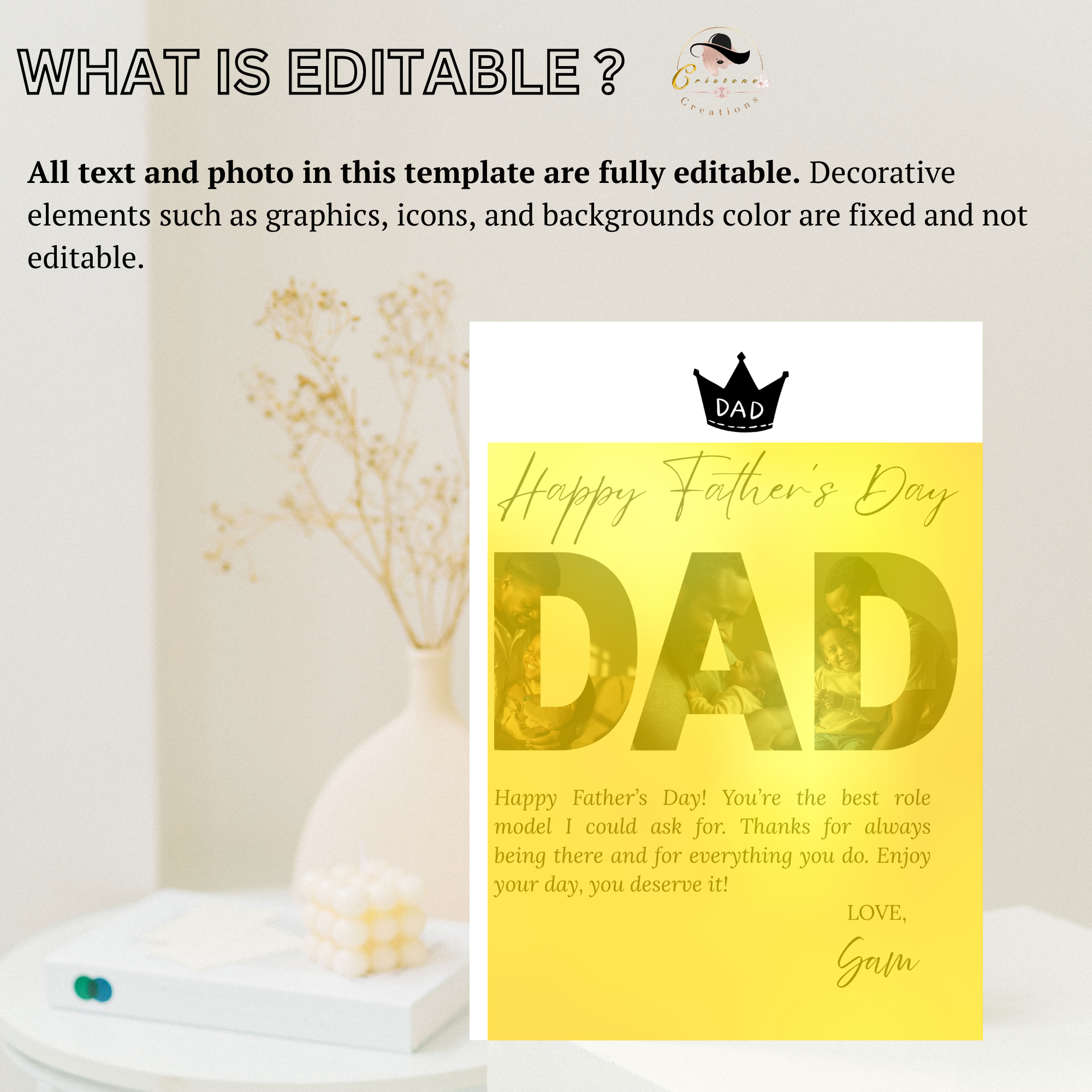 Father’s Day Card Template, DAD Greeting Photo Card, Letter To Daddy, Father Appreciation Card, Printable Digital Download