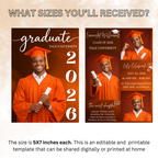 Orange Senior Graduation Invitation, Boy High School Grad with photo invite, Class of 2026, Graduates Flyer Card, Digital Printable Template