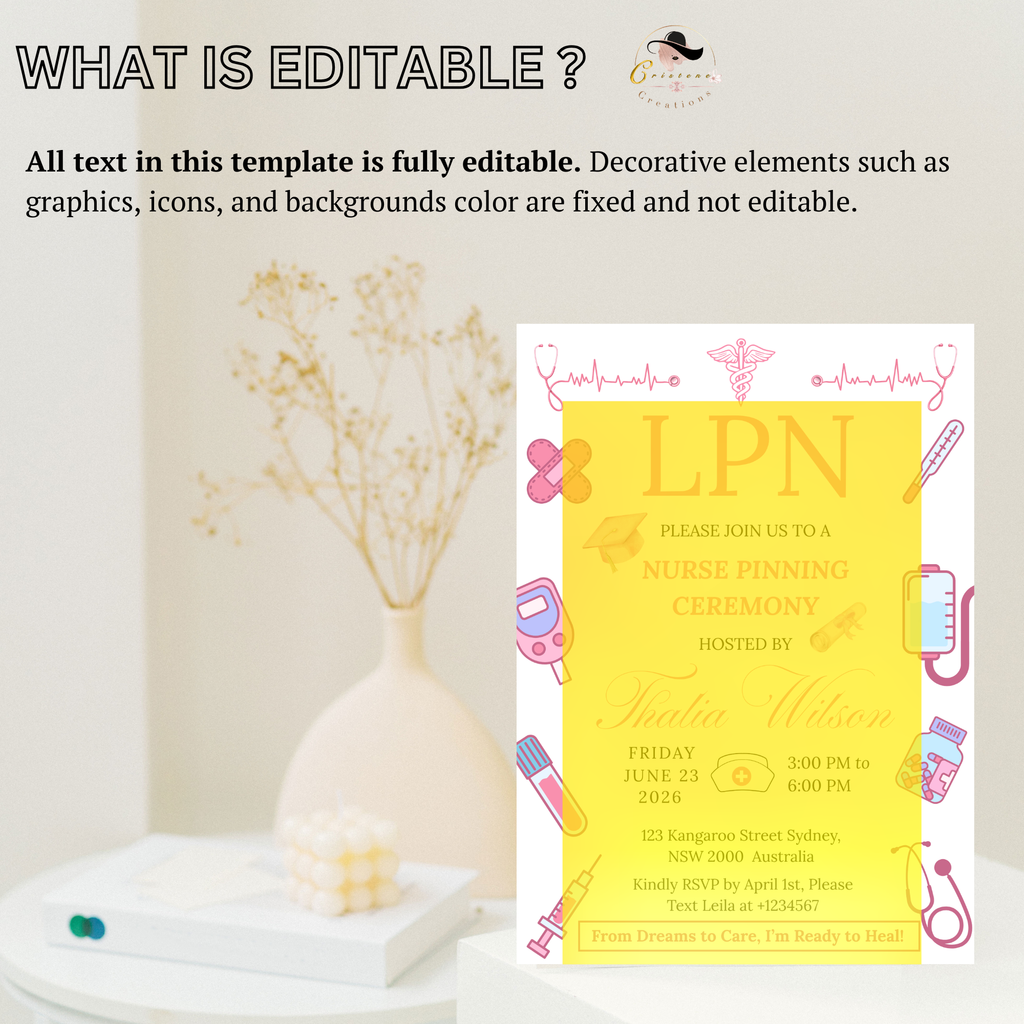 LPN Nurse Graduation Invitation, Pink Pinning Ceremony Party Invite, Nursing Flyer Invite, Editable Canva Printable Template
