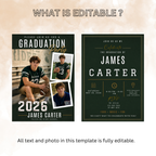 Green Graduation Invitation with Photo for Him, Class of 2026 High School College Grad Party Invite, Senior Grad Invite, Printable Template