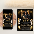 Black Gold Graduation Announcement Invitation, She Did It invite, Senior Grad Party with photo invite, Digital Printable Template
