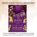Save the Date Birthday Invitation, Purple Gold Save Date Party with photo Invite, Elegant Dinner Event Card, Printable Digital Template