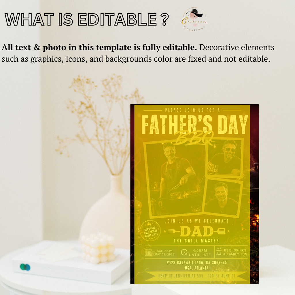 Red Father's Day BBQ Invitation with Photo, Backyard Barbecue Party Invite for Dad Summer Grill Cookout, Editable Digital Printable Template