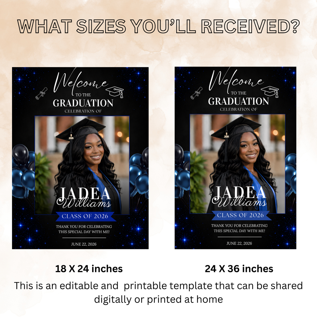 Graduation Party Welcome Sign with Photo, High School College Grad Dinner Brunch Sign, Class of 2026 Poster Board Sign, Printable Template