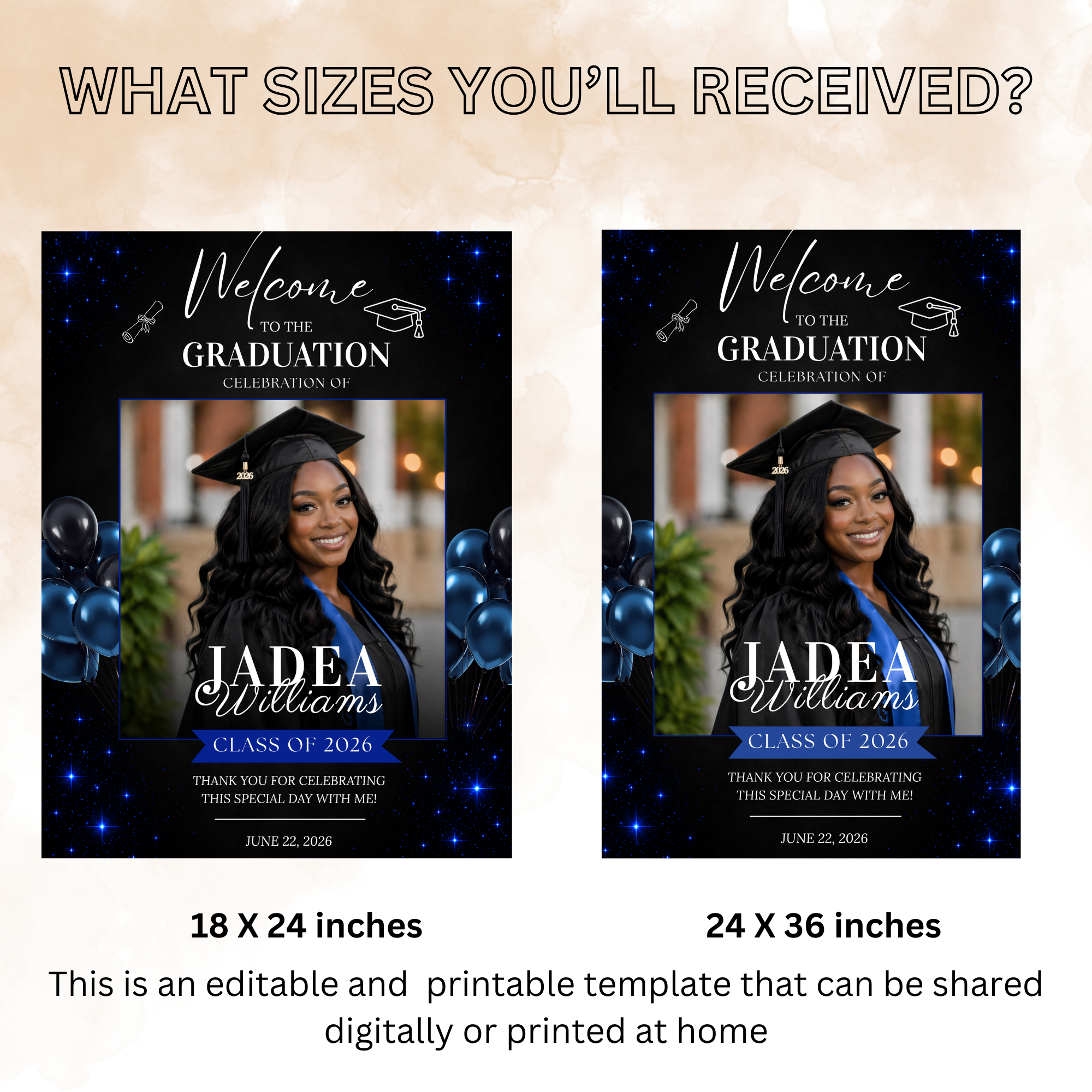 Graduation Party Welcome Sign with Photo, High School College Grad Dinner Brunch Sign, Class of 2026 Poster Board Sign, Printable Template