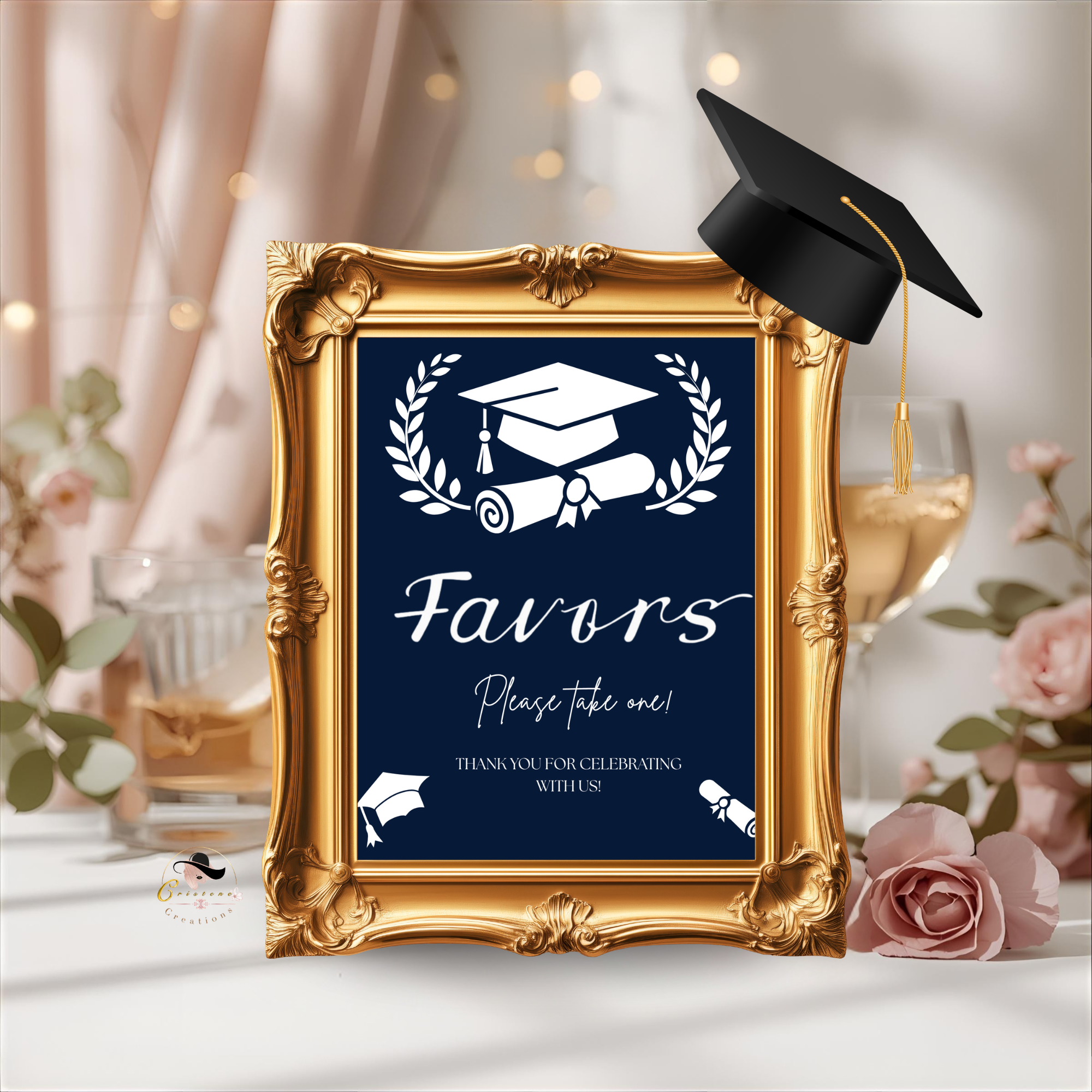 Blue Graduation Favor Sign Template, Senior Grad Table Sign, Class of 2026 Party Favors Sign, High School Party Sign Digital Printable Canva