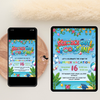 Graduation Pool Party Invitation, Kids Summer Beach Grad Invite, Hello Pool Goodbye School, Boy Girl Printable Editable Canva Template