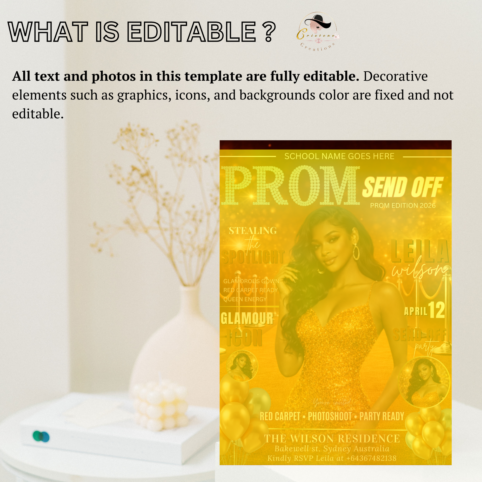 Orange Prom Send Off Party Invitation, Prom Queen with photo invite, Girls Prom Night Flyer Card, Magazine Cover, Digital Printable Template