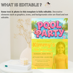 Kids Pool Party Birthday Invitation with Photo, Tropical Summer Splash Party Invite, Girl Splish Splash Invite, Editable Canva Template