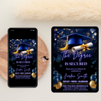 Graduation Announcement Invitation, Senior Grad Party invite, Class of 2026, Boy Girl Flyer Card, Blue Gold Digital Printable Template