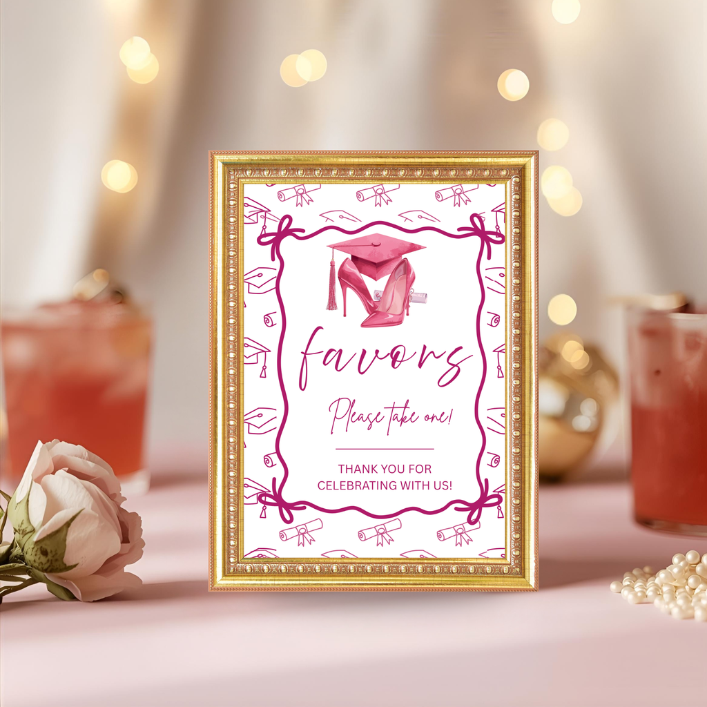 Pink Coquette Graduation Table Signs Bundle, Senior Grad Favor sign, College Fund Sign, Food Sign, Graduates Party Decor Printable Template