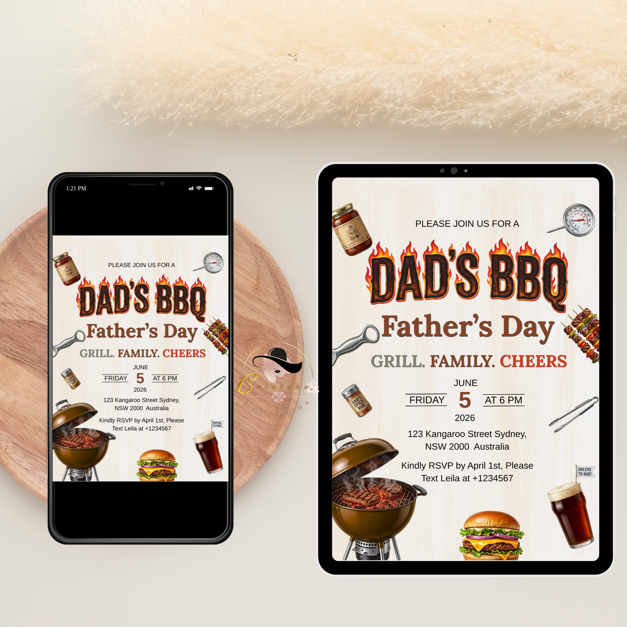 Fathers Day BBQ Party Invitation, Dad Cookout Pool Party Invite, Food Drinks Whiskey Barbecue Celebration, Printable Digital Canva Template