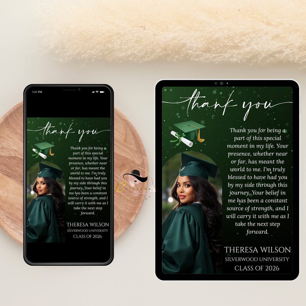 Graduation Thank You Card with Photo, High School College Grad Party Thank You Note For Him Her, Green Editable Printable Digital Template