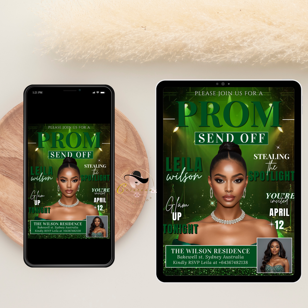 Green Prom Send Off Invitation, Prom Queen with photo invite, Girls Prom Night Party Flyer, Senior Junior Prom, Digital Printable Template