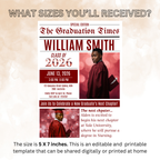 Newspaper Graduation Invitation with Photo, Senior High School Grad Invite for Boy and Girl, Class of 2026, Red Maroon Canva Template