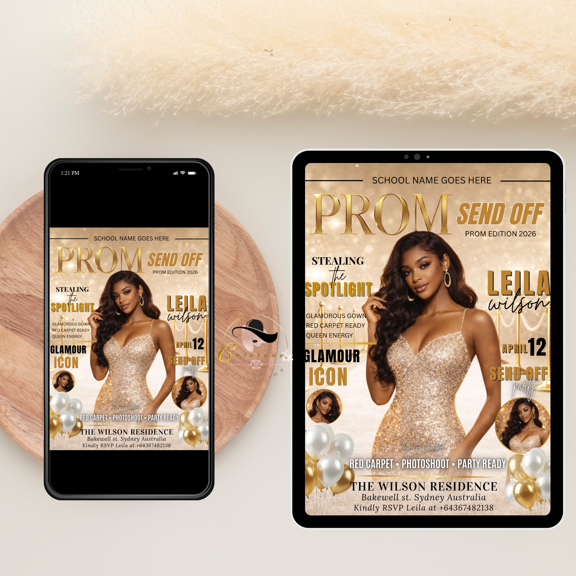 White Gold Prom Send Off Party Invitation, Prom Queen with photo invite, Girls Prom Night Flyer, Magazine Cover, Digital Printable Template