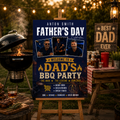 Dad BBQ Party Welcome Sign with Photo, Father’s Day Cookout Poster Sign, Summer Backyard Grill Party Sign, Blue Printable Canva Template