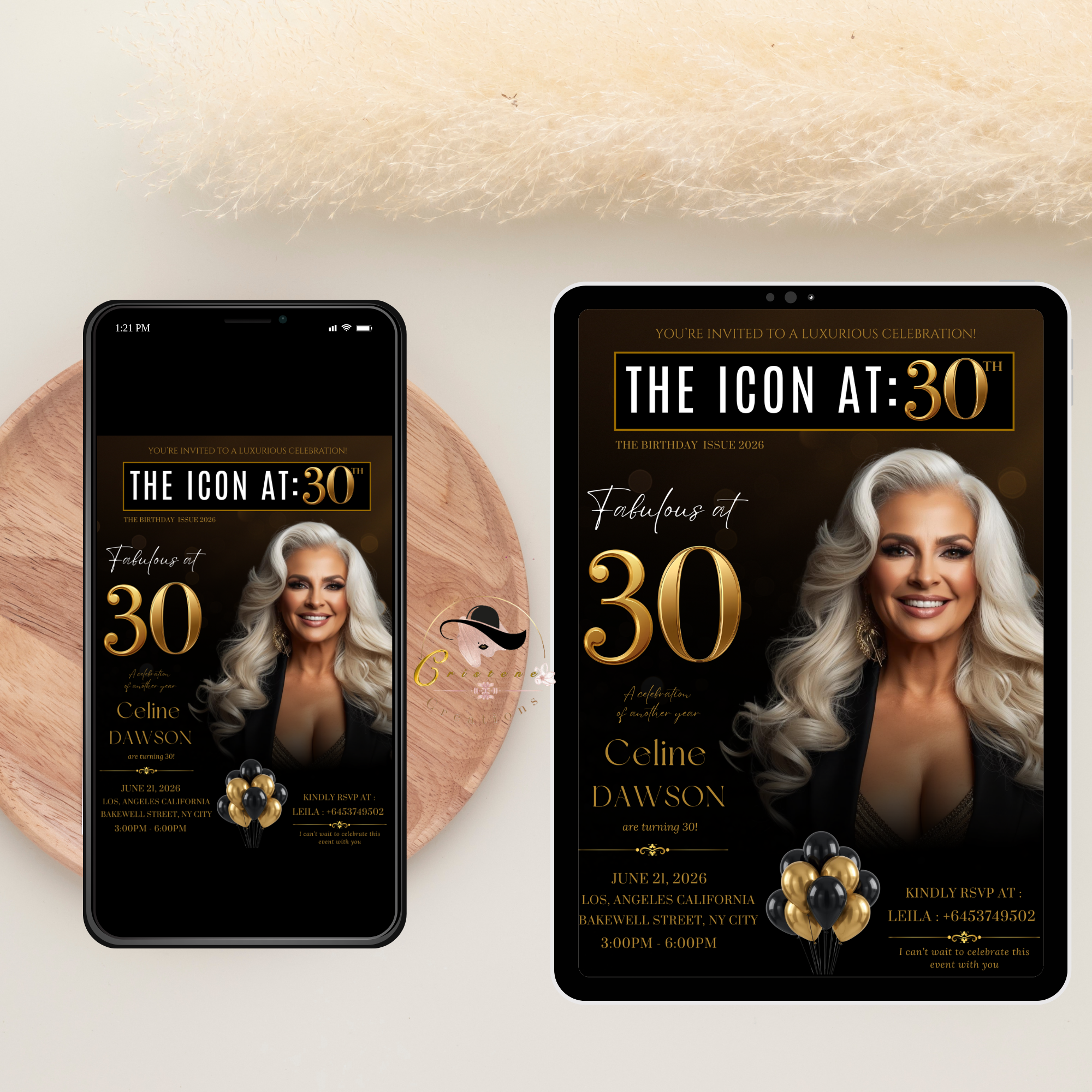 Black Gold 30th Birthday Invitation for Man and Woman, 30 and Fabulous, Elegant Birthday Dinner Invite, Photo Invitation Card Template
