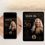 Black Gold 50th Birthday Invitation, 50 and Fabulous Party Invite, Dinner or Brunch Invitation with photo, Man Woman Magazine Cover Template