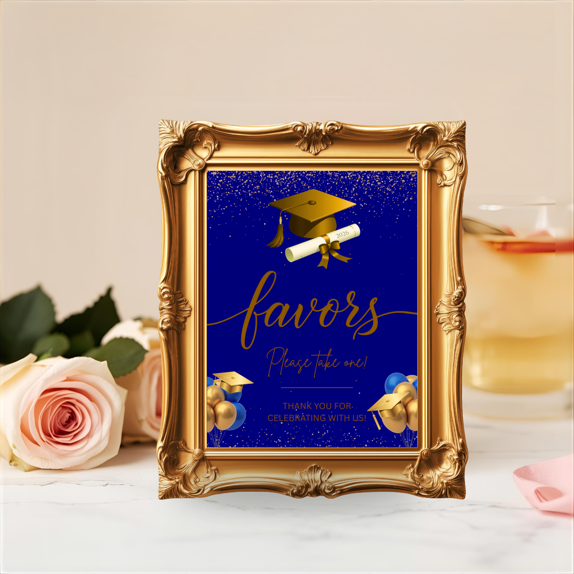 Blue Gold Graduation Party Table Signs Bundle, Senior Grad Favor sign, Dessert Sign, Food Cocktails Sign, Graduates Decor Printable Template