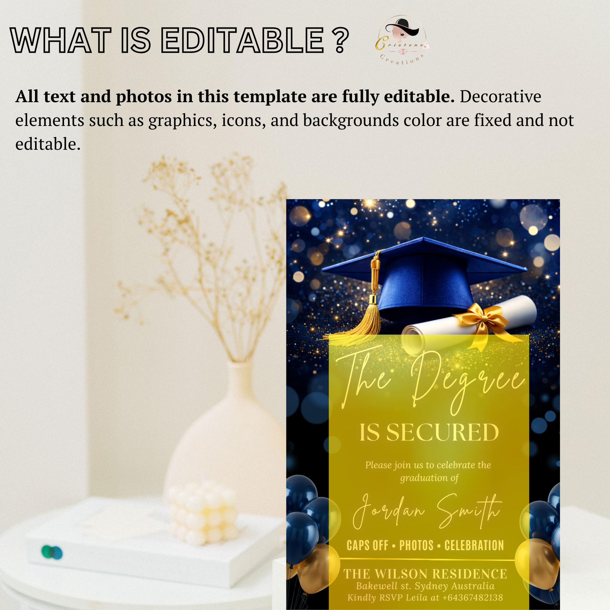 Graduation Announcement Invitation, Senior Grad Party invite, Class of 2026, Boy Girl Flyer Card, Blue Gold Digital Printable Template