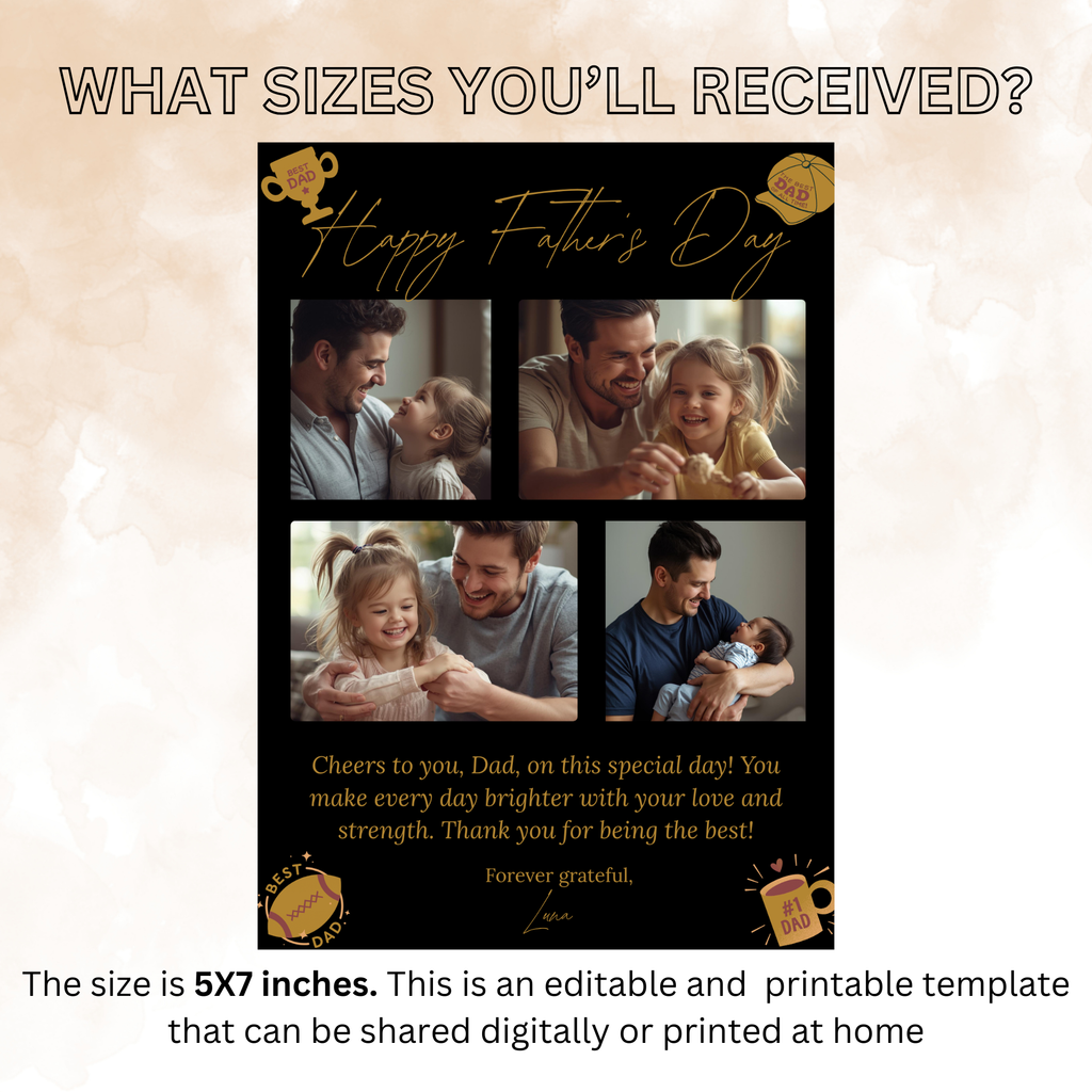 Father’s Day Photo Card Template, Editable DAD Greeting Card, Letter To Dad, Father Appreciation Card, Printable Digital Download