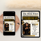 Newspaper Prom Send Off Party Invitation, Black Gold Prom Queen with photo invite, Girls Prom Night Flyer Card, Digital Printable Template