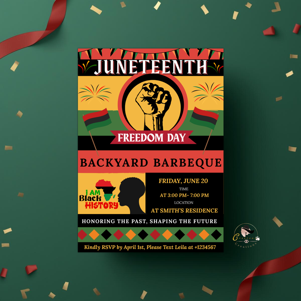 Juneteenth Invitation, Independence Day, Black Freedom Celebration Flyer Card, BBQ Party Invite, Cookout Invite, Digital Printable Template