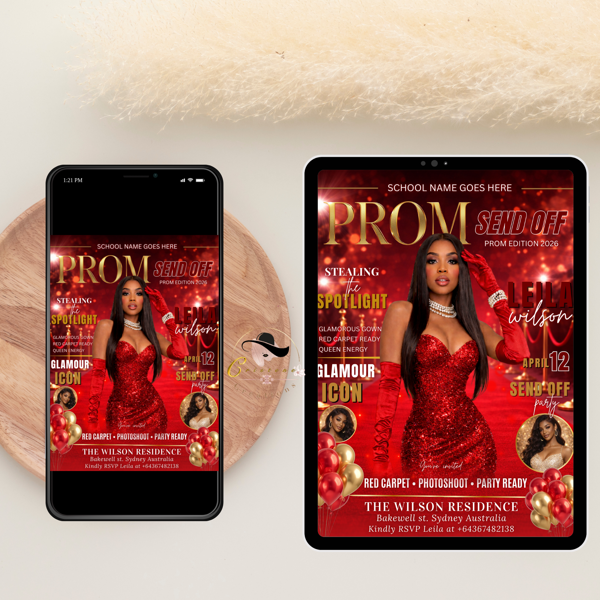 Red Prom Send Off Party Invitation, Prom Queen with photo invite, Girls Prom Night Flyer, Elegant Magazine Cover, Digital Printable Template