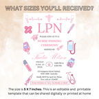 LPN Nurse Graduation Invitation, Pink Pinning Ceremony Party Invite, Nursing Flyer Invite, Editable Canva Printable Template