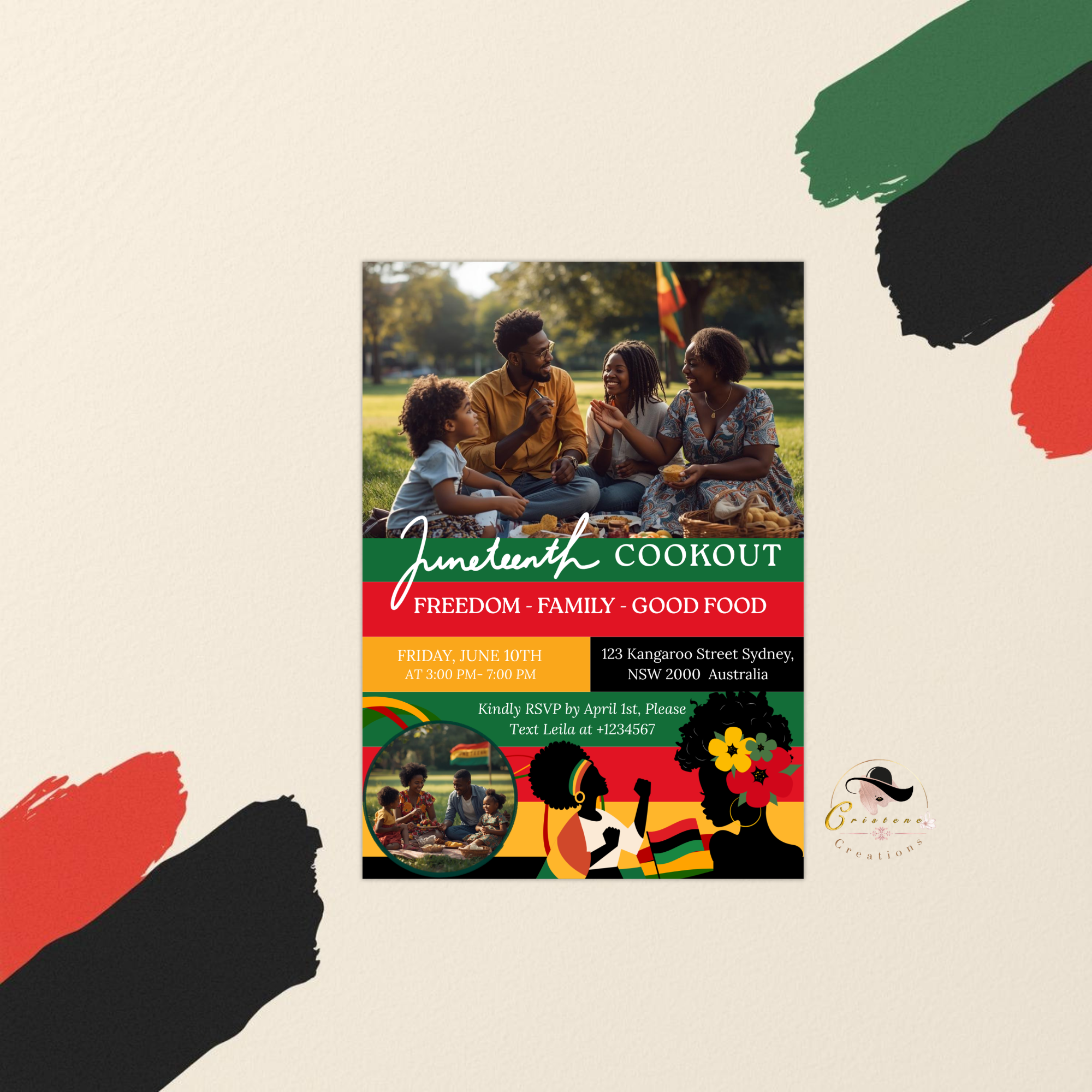 Juneteenth Cookout Invitation, Independence Day, Black Freedom Celebration Flyer Card, BBQ Pool Party Invite, Digital Printable Template