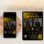 Twin Graduation Invitation with Photo, Double Senior Grad Party Invite For Him and Her Class of 2026 Graduates Black Gold Printable Template
