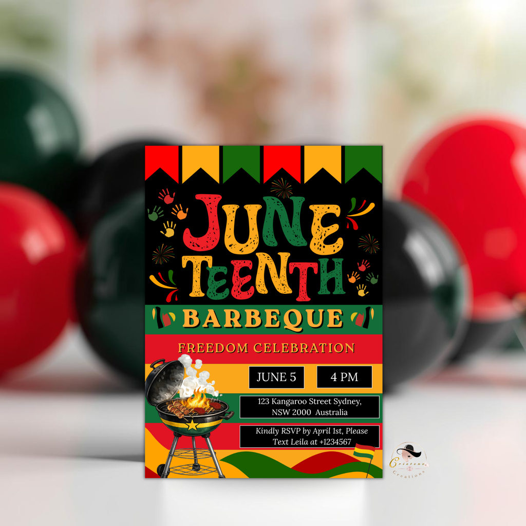 Juneteenth Bbq Party Invitation, Independence Day, Black Freedom Celebration Flyer Card, Barbecue Invite, Digital Printable Template