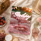 Birthday Picnic Invitation with Photo, Pink Summer Milestone Birthday Party Invite, Girl Picnic at the park Invite, Printable Canva Template
