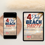 4th of July Beach Party Invitation, Patriotic Summer Birthday Invite, Tropical Fireworks Independence Day Editable Canva Digital Template