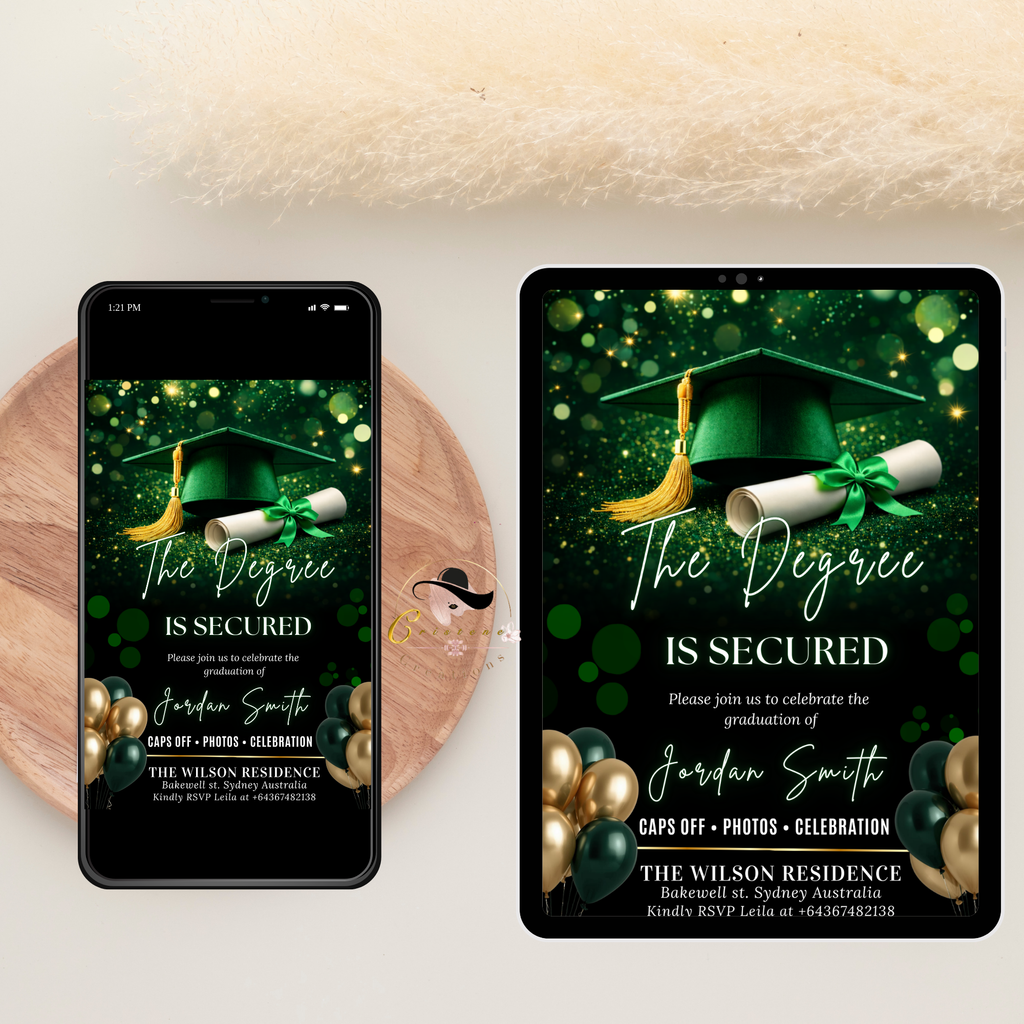 Green Graduation Announcement Invitation, Senior Grad Party invite, High School Class of 2026 Boy Girl Flyer Card Digital Printable Template