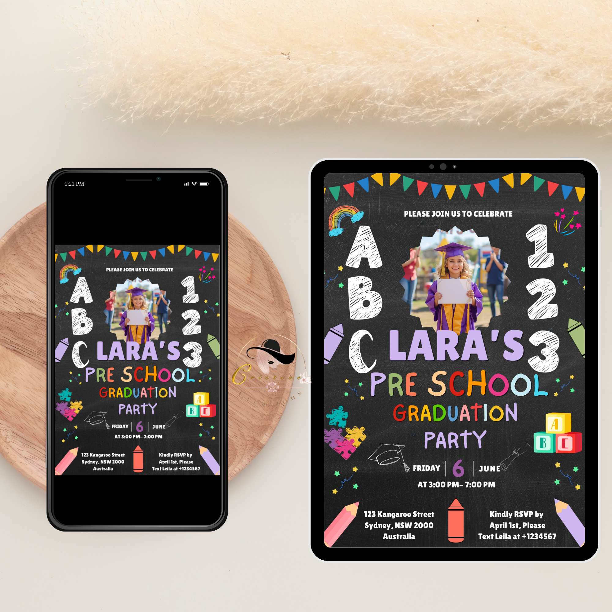 Kindergarten Graduation Invitation with Photo, Pre K Grad Invite, Class of 2026 Kids Graduation Party, Preschool Editable Canva Template