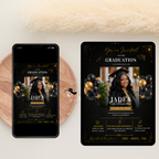 Graduation Invitation with Photo for Him and Her, Class of 2026 High School College Grad Party Invite Black Gold Editable Printable Template