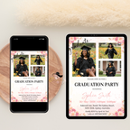 Pink Wildflower Graduation Announcement Invitation, Boho Floral Senior Grad Party with photo invite, Graduation Brunch Printable Template