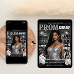 Black Silver Prom Send Off Party Invitation, Prom Queen with photo invite, Girls Prom Night Flyer, Magazine Cover Digital Printable Template