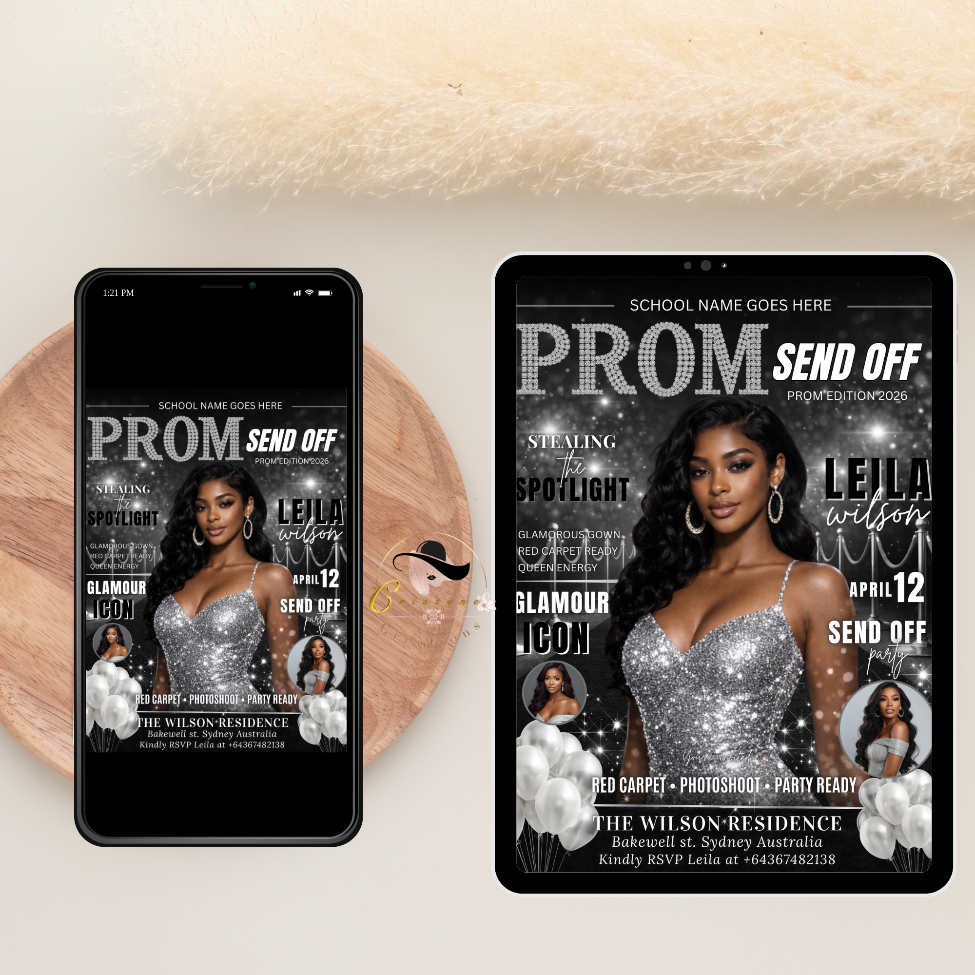 Black Silver Prom Send Off Party Invitation, Prom Queen with photo invite, Girls Prom Night Flyer, Magazine Cover Digital Printable Template